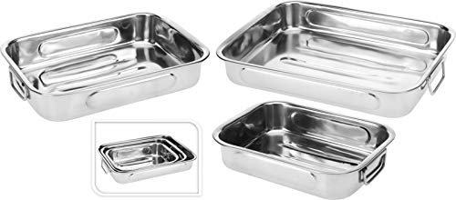 Abrus Roasting Pan Set of 3 Baking Trays - Stainless Steel Baking Pan Trays - Rust Free, Non-Toxic and Healthy