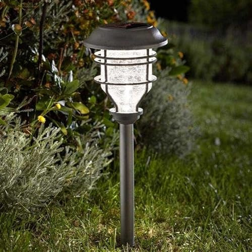 Garden Mile LED Solar Power Pathway Lights - Outdoor Waterproof Lighting Solar Stake Lights Ideal for Patio, Path, Lawn, Decor - Automatically Illuminates at Dusk - Crackle Glass