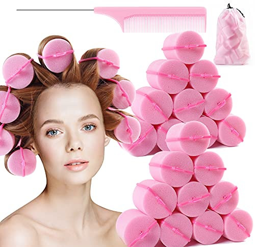 Jumbo Foam Sponge Hair Roller Soft Sleeping rollers Curvy Wavy Hairstyle Curling Hair Styling Tools 24 Pieces Use For Long Hair Short Hair Ladies And Children 2X2.75(pink)