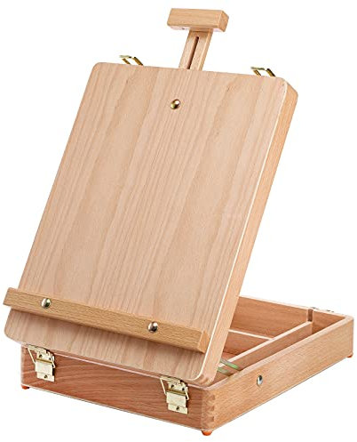 DEAYOU Wood Tabletop Easel Storage Box, Beechwood Portable Sketchbox for Painting, Adjustable Wooden Desktop Drawing Easel Case for Art Supplies, Painters, Adult, Student, Artist, Beginner