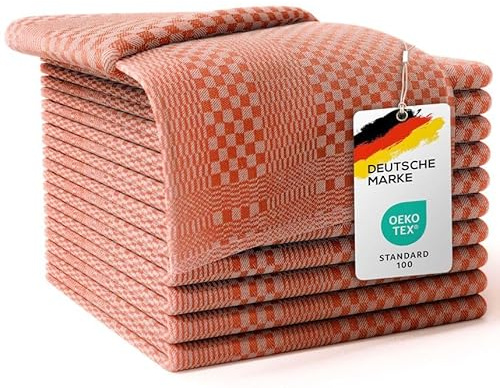 LEFUNDA® 10er Set Geschirrtücher - 100% Baumwolle Küchentücher, 220 GSM, Weiche, Super Saugfähige Geschirrhandtücher, Vollzwirn, 50x70cm (Orange, 10)
