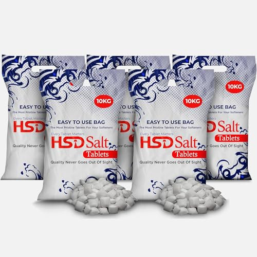 HSD Salt Tablets 10Kg Bags Best For Laundry Kitchen Dish Washing | Compatible to All Water Softner Machines | Food Grade 100% Genuine British Salt Tablet Of Premium Quality (5 Bags)