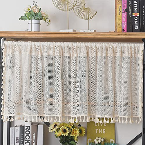 Deeprove Kitchen Curtain 24 Inch Length Set, Short Boho Sheer Lace Crochet Valance Tier Knitting Handmade Macrame Tassels for Dinning Room, Vintage Shabby Chic Home Decor W59 x L24, 1 Panel, Cream