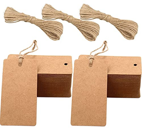 G2PLUS 200 Stk Geschenkanhänger Groß, 300g/m² Kraftpapier Etiketten Tags, 4.5 x 9 CM Geschenkanhänger Anhänger Etiketten mit Jute-Schnur