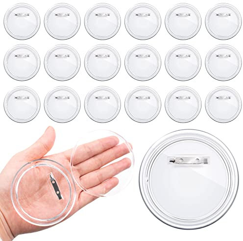 18 Stück Buttons Selber Machen ohne Buttonmaschine 75mm Transparente Acryl Buttons Plastikabzeichen Anstecker Pins DIY Ansteckbuttons mit Sicherheitsnadel