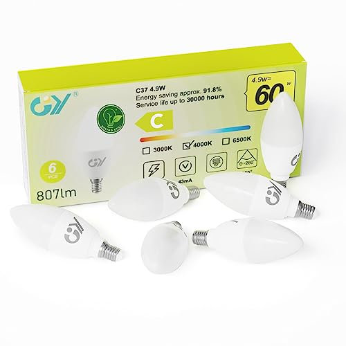 GY Lampadine LED E14, 4.9W (equivalenti a 60W), 807 Lumen, 4000K Bianco Neutro, Risparmio Energetico E14 LED, Lunga Durata, Basso Consumo,Non Dimmerabile, 6 pezzi