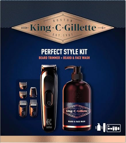 King C. Gillette Kit REGOLABARBA UOMO e DETERGENTE VISO UOMO 3 in 1, Idrata Viso e Barba, Ottimale per la Cura della Barba, Confezione Idea Regalo, Set Barba Professionale