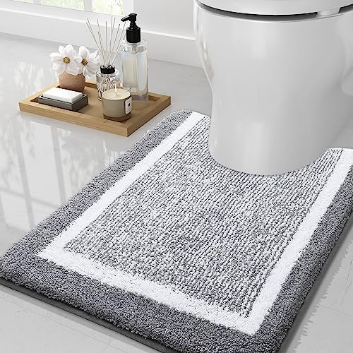 smiry Microfiber Non-Slip Toilet Mats for Bathroom, Extra Soft Absorbent Toilet Mats Rugs, Machine Washable Quick Dry Floor Mat, 50 x 60 cm, Grey