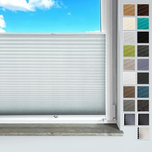 Rollmayer Plissee ohne Bohren mit Klemmträger Plisseerollo Faltrollo Sichtschutz und Sonnenschutz für Fenster und Tür Jalouise Zuhause Blickdicht Sichtschutz Sonnenschutz (Silber B75 x H100cm)