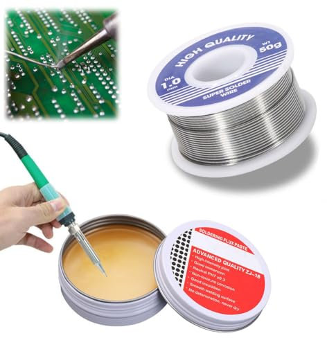 Filo di Saldatura,Latta di Saldatura,Filo per Saldatura Elettronica su Rotolo,1mm Filo di Saldatura,Stagno di Saldatura con Flusso Pasta per Saldare,per Saldatura Elettrica e Fai da Te,Rotolo da 50 g