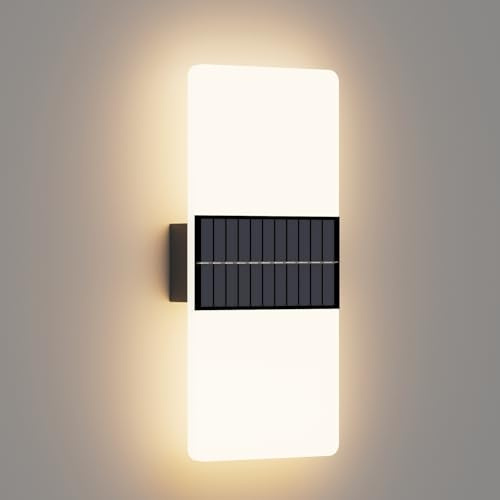 Coinmit LED Solar Akku Wandleuchte, 3000K, IP44 kabellose Wandlampen, Acryl Solar Außenwandleuchte, dekorative Wandleuchte für Veranda, Terrasse, Flur, Garten, Garage