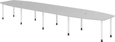 bümö Konferenztisch oval 520x130 cm großer Besprechungstisch in grau, Besprechungstisch mit Gestell in weiß, Meetingtisch für 18 Personen, XXL-Tisch für Besprechungsraum & Meeting