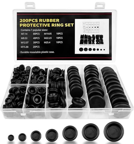 Lectorias 200 Pezzi Passacavi in Gomma, 7 Taglie Passacavo Gomma, Tappi in Gomma per Fori Passacavi, Gommini Passacavo, Passacavo in Gomma per Cavi Elettrici, per Proteggere Fili, Spine e Cavi (Nero)