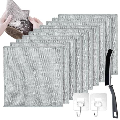 DEUXYU Mehrzweck Geschirrspüllappen aus Draht für Nass & Trocken, 10 STK Doppelschicht Drahtwunder Reinigungstücher, Draht Geschirrtuch Spültuch, Spüllappen, Küchen Lappen für Pfanne Topf Herd