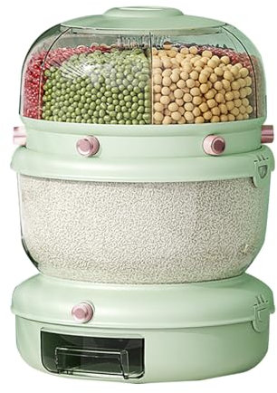 Cereal Dispenser 20Lbs - 360° Rotating Kitchen Storage Container, Double Layer Rice & Grain Dispenser With 7 Compartments, Large Capacity Dry Food Dispenser For Beans