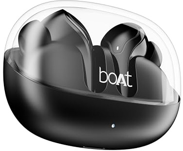 boAt Airdopes Plus 311, Glass Design, ENx Tech, Fast Charge, 50 Hrs Battery, Stream Ad Free Music via App Support Bluetooth Earbuds, TWS Ear Buds Wireless Earphones with mic (Charcoal Black)
