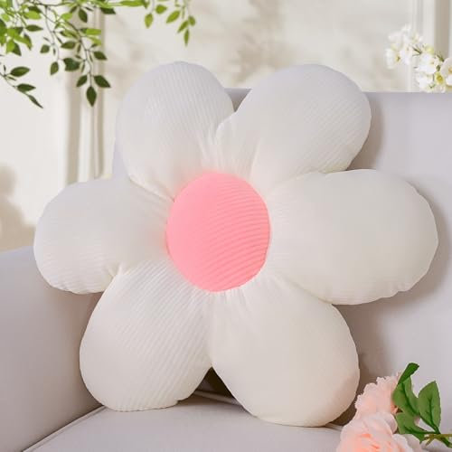Yhoelata Blumenkissen Weiß, Sitzkissen Boden Aesthetic Zimmer Deko Bedroom, Ganseblumchen Deko Kissen Kinderzimmer, Preppy Room Decor, Sofa Kissen 38 cm
