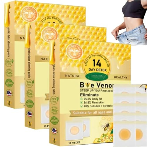 Afgafg Patch amincissant au venin d'abeille, drainage lymphatique, patch amincissant au venin d'abeille (3 boîtes)