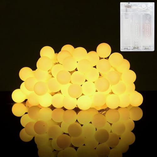 Fairy Lights Battery Powered, 5M 50 LEDs Warm White Globe String Lights, Battery Powered Globe String Lights Christmas Lights for Bedroom, Indoor, Party, Wedding, RV, Camping (Warm White)