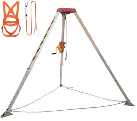 Schachtrettungsstativ, Aluminium-1800-lbs-Windenstativ-Kit für beengte Räume mit 10/15/20/30 m Fallschutz, Hebe- und Rettungsausrüstung für Brunnen, Abwassertunnel (Größe: mit 20 m Fallschutz)