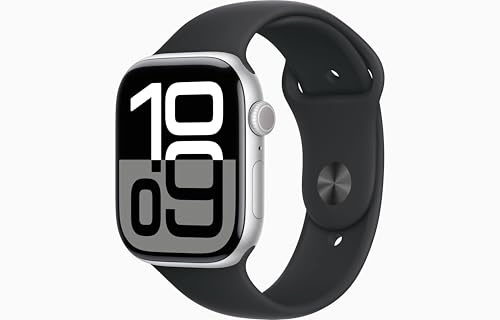 Apple Watch Series 10 [GPS + Cellular, 46mm] - Cassa Argento in Alluminio con Cinturino Sport Nero, M/L (Ricondizionato)