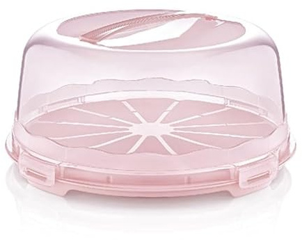 Stolmet Cake Box, Plastic Clear Cake Carrier, Reusable Storage Container for Cupcakes, Muffins or Cakes, Many Styles, Ideal for Transporting Pastries, Cake Box with Lid (Pink Round)