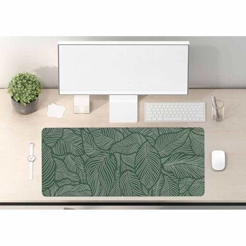 Woutay Large Mouse Pad, Green Plants, Ultra Thin, 80 x 30 cm, Rubber