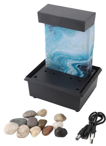 Stilvoller Tischbrunnen mit Steinen und LED-Lichtern, USB-Netzkabel, Heimbüro-Dekoration, Steine ​​im Lieferumfang Enthalten, LED-Lichter für das Büro