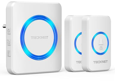 TECKNET IP65 Funkklingel 600M Reichweite mit 2 Sender & 1 Stecker-Empfänge | 60 Melodien, 5 Lautstärke Stufen, LED-Blitz, wasserdicht für Außenbereich, einfache Installation, für Haus und Garten
