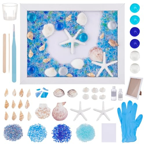 WEBEEDY DIY Wave Sea Glass Resin Kit DIY Sea Glass Art Kit with Instruction for Adults Beginners Ocean Painting Kit Sea Glass Art Photo Frame Home Decor Beach Lovers Craft Project, 15x20 cm