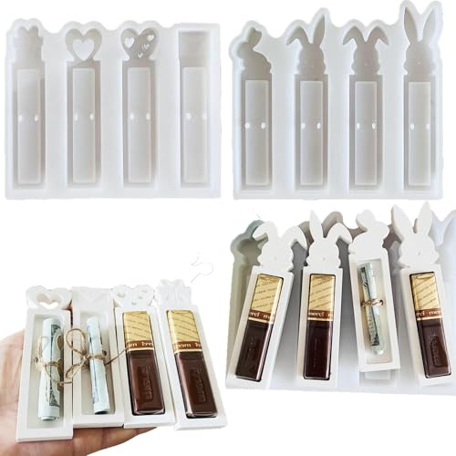 8 Stück Silikonformen Gießformen Ostern, Osterhase Gießformen Silikon Pralinenschachtel, Silikonform Ostern Geldgeschenk, Giessformen Silikon Frühling Deko für DIY Seife Kerzen Ostergeschenke (A)