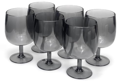 Yalin Set di 6 bicchieri impilabili in plastica acrilica infrangibile, 350 ml, per vino e acqua, colore grigio, 350 ml