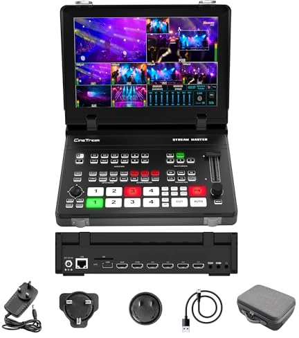 CINETREAK Stream Master 4 HDMI Video Switcher, 10'' Screen, PTZ Control, Dual RTMP Streaming, Recording & Playback Video Mixer（NDI updatable）