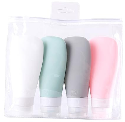 Vaguelly 4pièces Bouteille De Voyage Silicone Rechargeable Contenants De Toilette Portables Étanches Lot Pour Shampoing Et Lotions