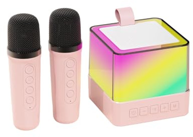 Qukaim Mini Karaoke Machine Wirel Microphone and Speaker Set, 2 Microphones, LED Color Light, Handheld Mic, Birthday Party Gifts, Portable BT Speaker for Home KTV
