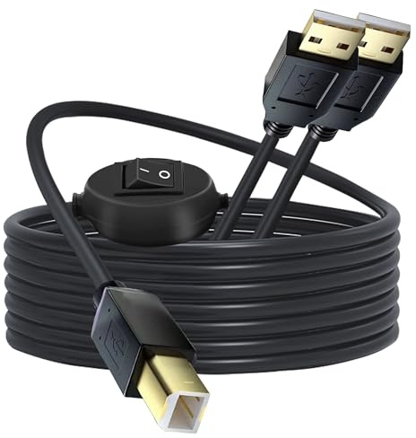MISYNLON Drucker Kabel Splitter mit Schalter, 2 in 1 USB B zu Dual USB A Stecker Splitter Kabel für 2 Computer zu 1 Drucker, Kompatibel mit Tastatur Maus Scanner und mehr (4.5M/15Ft)