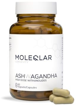 MoleQlar Ashwagandha Kapseln 60 Stück - SHODEN Markenrohstoff - 300 mg Extrakt pro Kapsel - Marktführende 35% Withanolide (105 mg) - Geprüft auf Reinheit und Schwermetalle