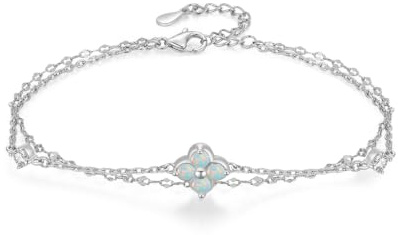 PHNIBIRD Kleeblatt Armband Geburtsstein Schmuck Damen und Mädchen 16+3cm | Hypoallergen und nickelfrei, Leicht und Bequem, ängenverstellbar, Glückskleeblatt Schmuck Geschenk mit Geburtssteinen