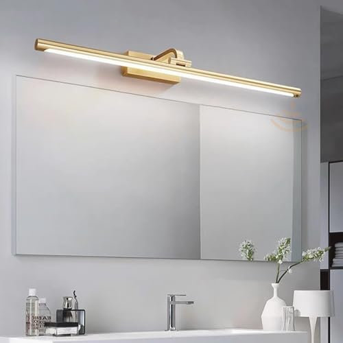 LED Spiegelleuchte Badezimmer mit Bewegungsmelder Wasserdicht Wandbeleuchtung 180° Drehbar Modern Wandleuchten Bilderleuchte Wandleuchte für Keller Küche Badschrank (Goldenes Weißes Licht,40cm)