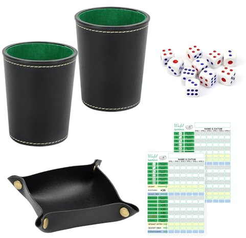 KBIBCK Set da gioco a forma di cubetti, con 10 cubi, formato DIN A6, in pelle, con cubo e taglieri per Yahtzee Liar's Dice Sic BO, gioco di dadi per famiglia e amici