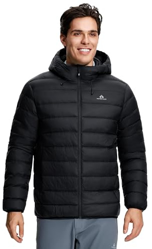 Pioneer Camp Herr dunjacka vinter 90 % anddun 650 fyllning, lätt varm quiltad jacka, vattentät, vindtät packbar bufferjacka med huva, utomhusjacka, svart, M