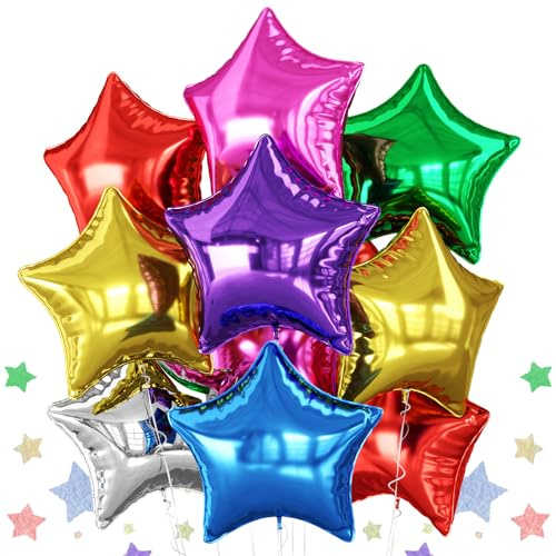 Biapian Colorful Star Foil Balloons, 10PCS Rainbow Foil Stars Shape Balloon, 18 Inch Multicolor Stars Balloons Aluminum for Helium for Kids Birthday, Baby Shower Wedding Colorful Party Decoration