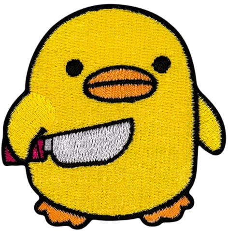 VAEIORP Parche bordado «Pato enfadado con cuchillo» – 5,4 × 5,2 cm, autoadhesivo