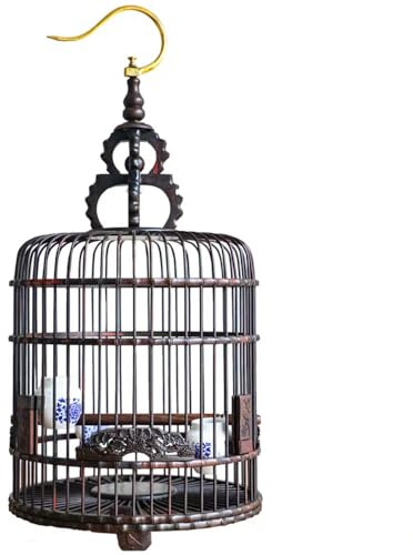 Bequem Vogelkäfig aus Holz, rund, mit Haken, tragbar for Ausgehen, Geschnitzte Vogelkäfigtaschen, Unzertrennliche und Zaunkönige Praktisch(Mittel)