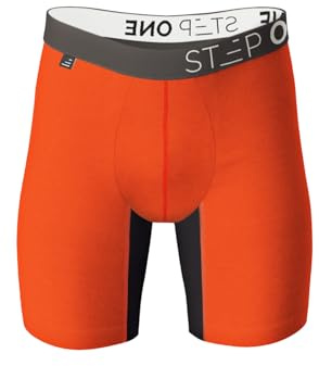 STEP ONE Boys Underwear Boxer Briefs, 1 Pair, Kids Boxers, Moisture Wicking, 3D Pouch +Anti Chafe Bamboo Boys Underpants Orange 10-12Y