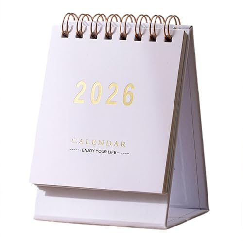 Mini-Tischkalender 2026 (7,6x12,2cm) - Spiralbindung mit Monatsübersicht Okt 2025-Dez 2026-6 Farben für Büro, Schreibtisch & Home-Office (Weiß)