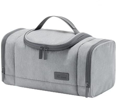 Outplea Borsa da Toilette per Uomo, Piccola Beauty Case da Viaggio con Manico, Impermeabile Organizer Portatile per Accessori da Barba Toilettes Viaggio, Grigio