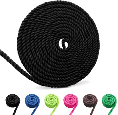 Baumwollkordel, Makramee Garn Seil, Mehrfarbige Baumwollseil Mehrgrößen für DIY, Handwerk (Schwarz, 8mm 5m)