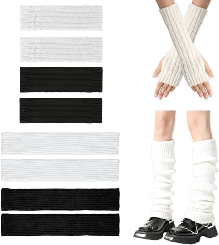 HTTDSLF 2 Paires Jambières Tricotées pour Femmes et Filles, Jambiere Femme, Genouillères Chaudes pour Bottes d'Hiver, Chaussettes Longues Leg Warmers, 2 Paires Hiver Gants de Coude en Tricot
