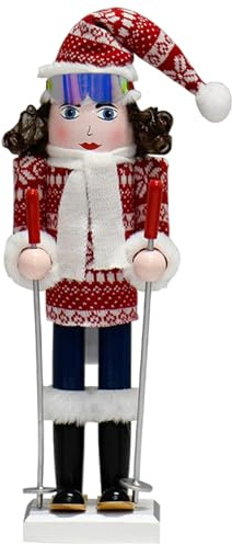 Dqsgiqe Skier Nutcracker, Festive Wooden Decoration, Nutcracker Figure for Desk, For Bookshelf, Fireplace, Mantle, Table Decoration, Christmas Party